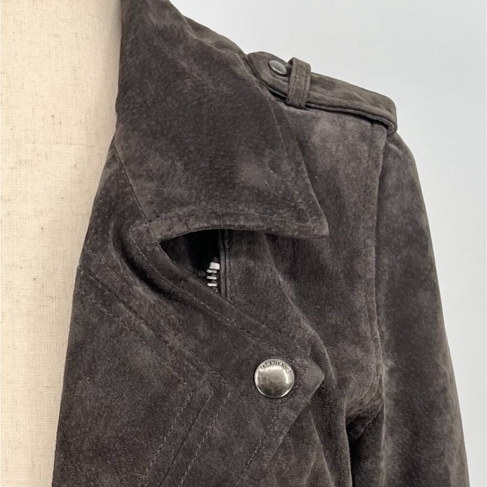 Blank NYC Womens Suede Cropped Moto Jacket Size S Dark Grey Biker No Belt FLAWS - Picture 9 of 14